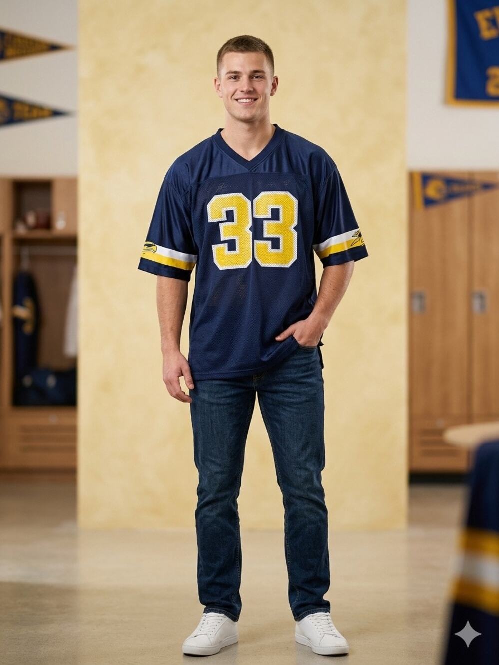 Navy blue mesh NCAA football jersey